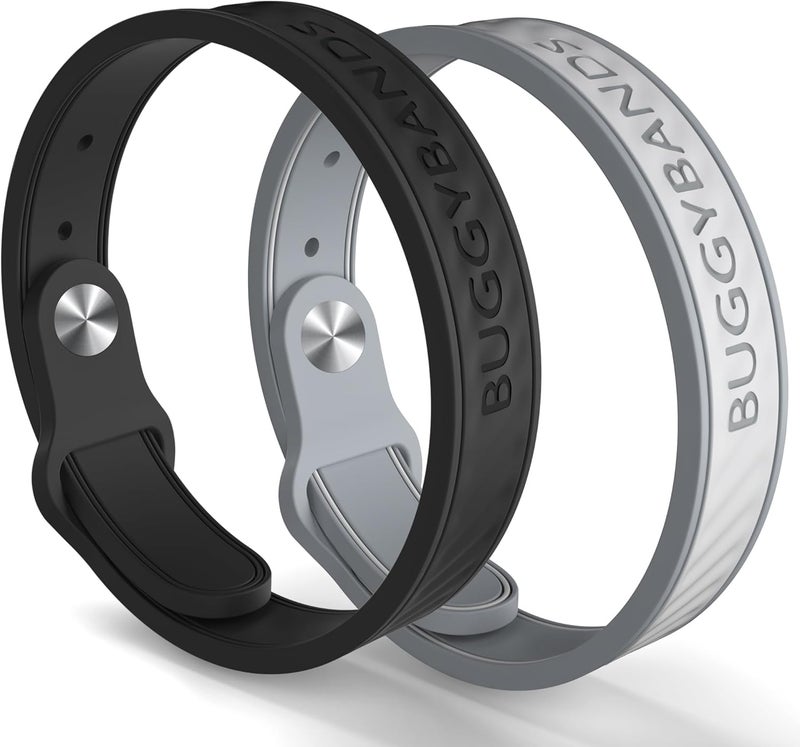 BuggyBands Mosquito Repellent Bracelets, 2 Pack Silicone Mosquito Repellent Bands with DEET Free, Natural & Waterproof Bug Wristbands for Kids and Adults, Outdoor Traveling Protection (Black&Grey)