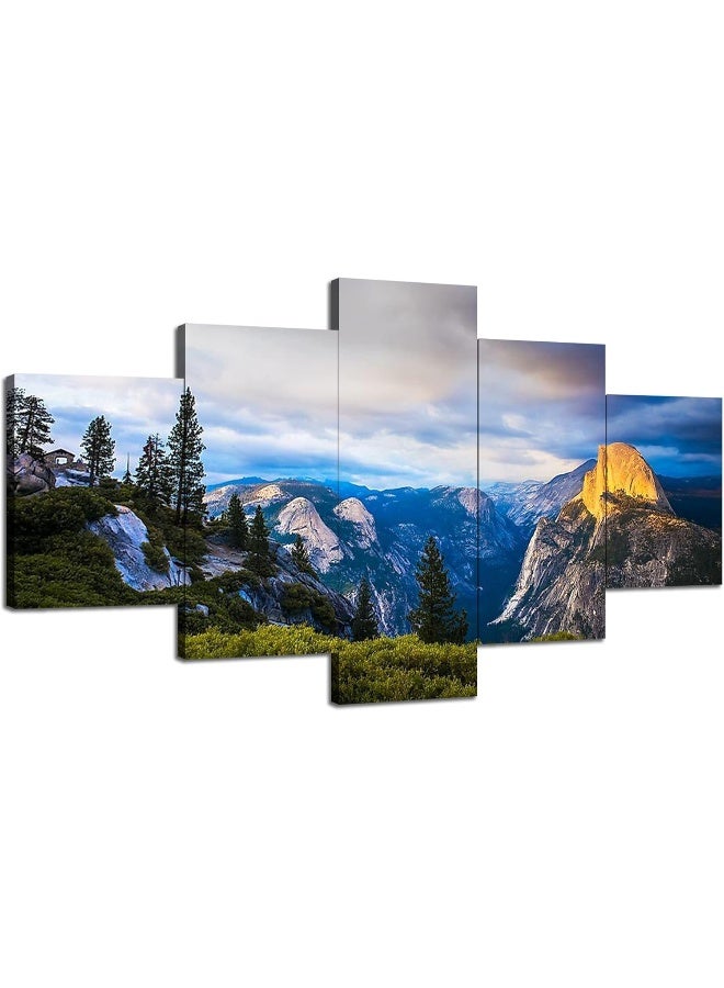 Home Trove Artbrush Tower Wall Art Yosemite National Park Pictures Canvas Prints California Mountains Painting Poster Framed Wall Decor Us Landscape Home Living Room Bedroom Decoration Ready To Hang(60''Wx32''H) - Image 1