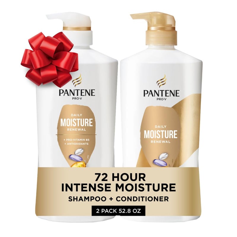Pantene Shampoo & Conditioner Set, Daily Moisture Renewal - Pro-V Nutrients for Dry, Color-Treated, Straight to Curly Hair, 72-Hour Hydration & Softness, 52.8 Oz Total + Miracle Rescue Shot (0.5 Oz) - Image 1