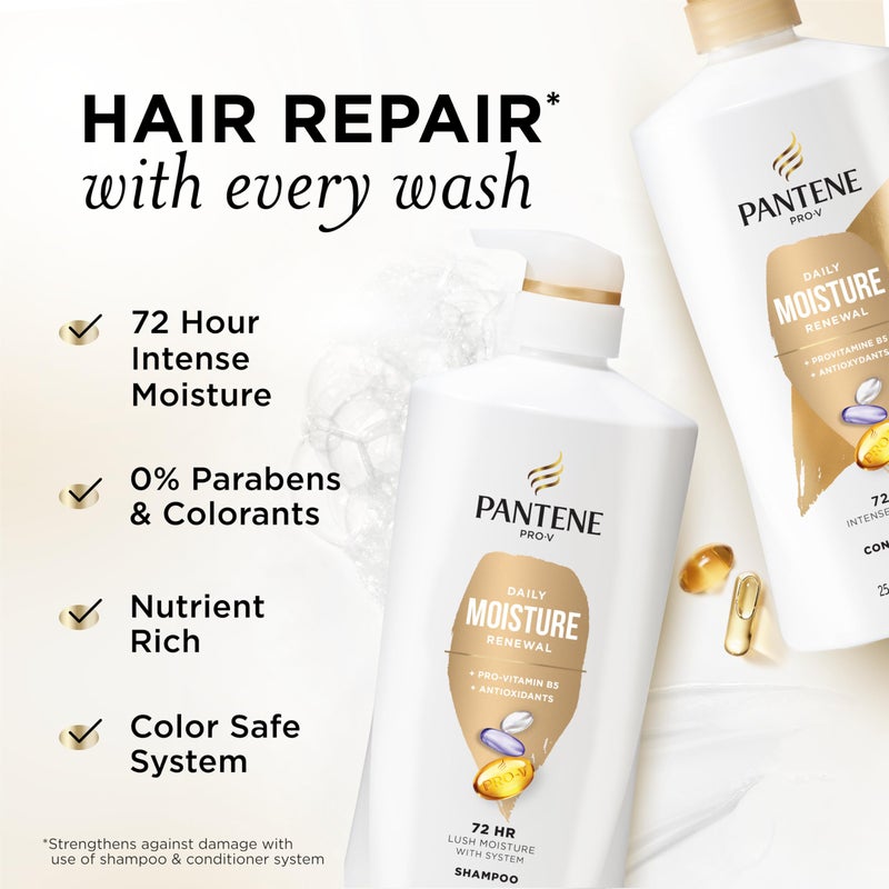 Pantene Shampoo & Conditioner Set, Daily Moisture Renewal - Pro-V Nutrients for Dry, Color-Treated, Straight to Curly Hair, 72-Hour Hydration & Softness, 52.8 Oz Total + Miracle Rescue Shot (0.5 Oz) - Image 2