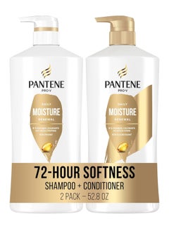 Pantene Pantene Shampoo & Conditioner Set, Daily Moisture Renewal with Pro-V Nutrients for Dry, Color-Treated Hair, Long-Lasting Hydration & Nourishment, 27.7 Fl Oz Each, 2-Pack + Miracle Rescue Shot (0.5 Oz)  - Image 1