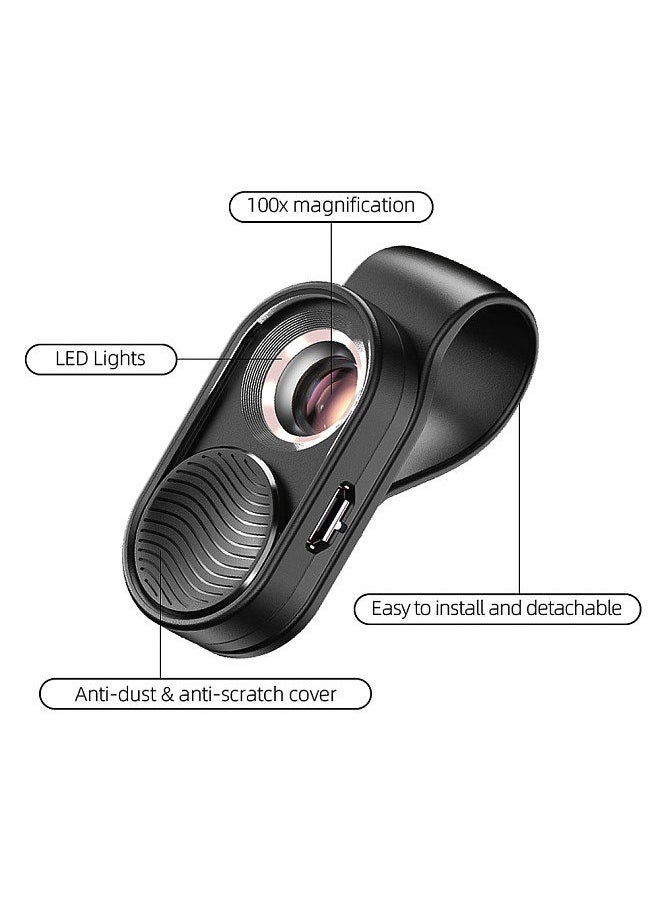 APEXEL - APEXEL APL-MS001 Mini Portable Smartphone Microscope 100X Magnification Built-in LED Light with Universal Clip for Plant Exploration Textile Jewelry Circuit Board Inspection - Image 1