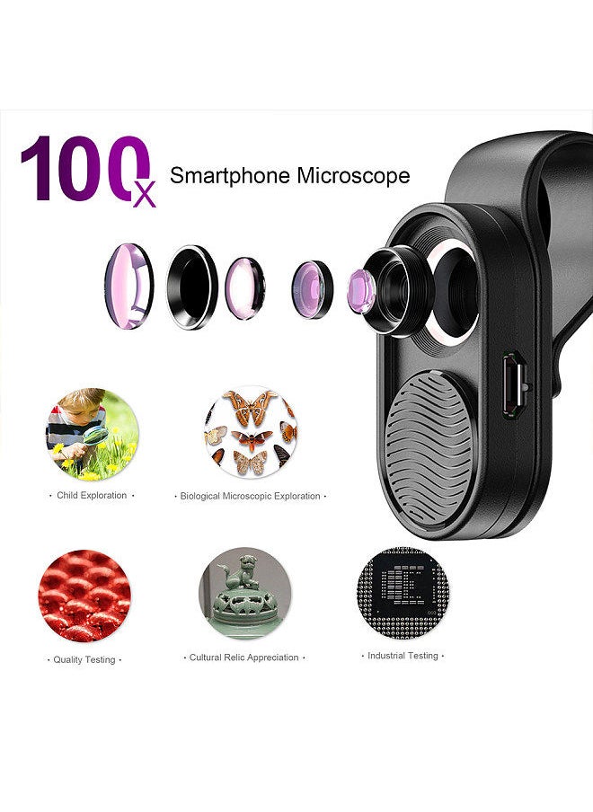 APEXEL APEXEL APL-MS001 Mini Portable Smartphone Microscope 100X Magnification Built-in LED Light with Universal Clip for Plant Exploration Textile Jewelry Circuit Board Inspection  - Image 4