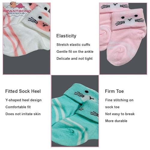 Infantbond New Born Baby Cotton Baby Socks Multicolor Socks (Pack of 6 | 0-6 Months) (Mix colours & designs) - Image 2