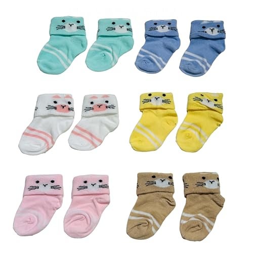 Infantbond New Born Baby Cotton Baby Socks Multicolor Socks (Pack of 6 | 0-6 Months) (Mix colours & designs) - Image 1