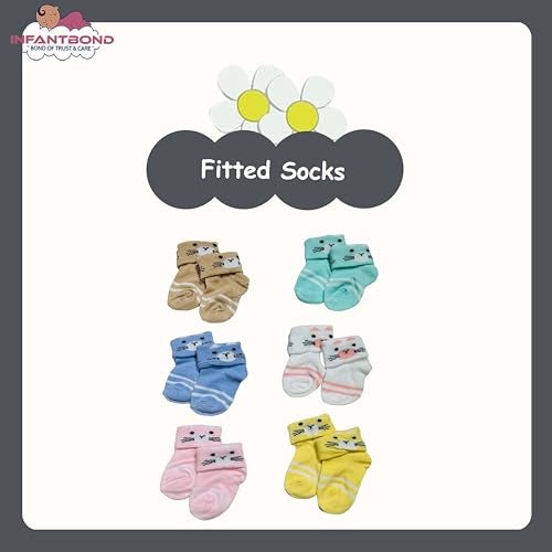 Infantbond New Born Baby Cotton Baby Socks Multicolor Socks (Pack of 6 | 0-6 Months) (Mix colours & designs) - Image 4