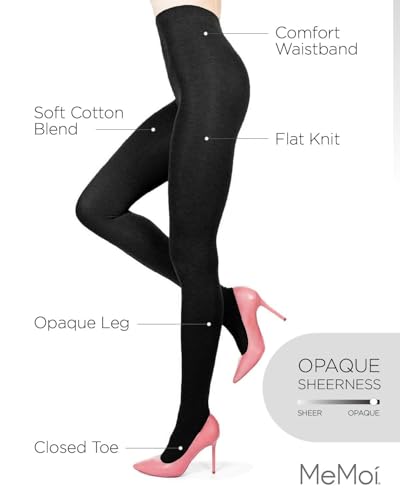 MeMoi Brooklyn Flat Knit Cotton Tights for Women, Cozy and Stretchy Soft Sweater Tights - Sizes XS to 5x-6x, Black, S-M - Image 3