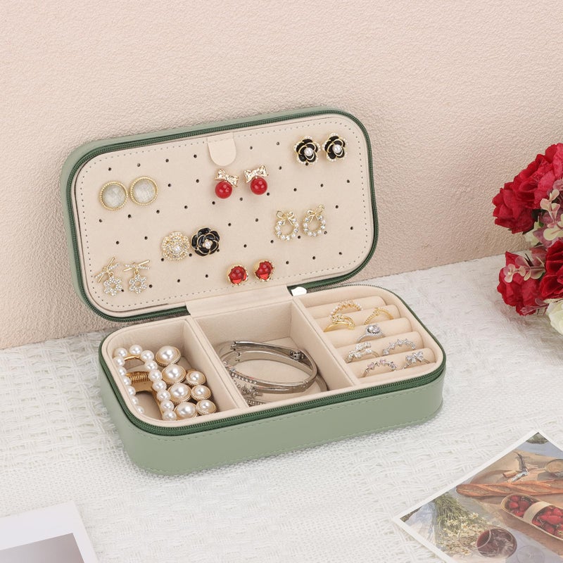 DesignSter Travel Jewelry Box, PU Leather Portable Jewelry Case, Small Jewelry Boxes for Gifts, Travel Jewelry Organizer for Women Rings Earrings Necklaces Bracelets (Avocado Green) - Image 5
