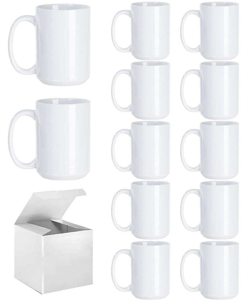 ABBSH Sublimation Coffee mugs, 15 oz White Coffee Mugs Tazas Para Sublimacion Cups With Box for Coffee, Soup, Tea, Milk, Latte, Hot Cocoa Set of 12 - Image 1