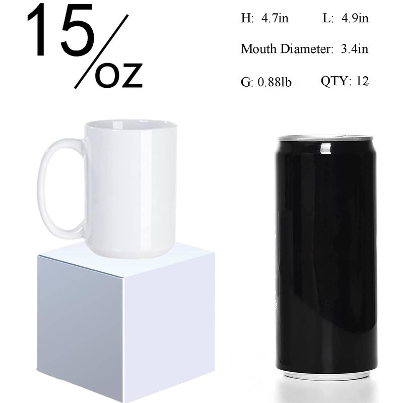 ABBSH Sublimation Coffee mugs, 15 oz White Coffee Mugs Tazas Para Sublimacion Cups With Box for Coffee, Soup, Tea, Milk, Latte, Hot Cocoa Set of 12 - Image 2