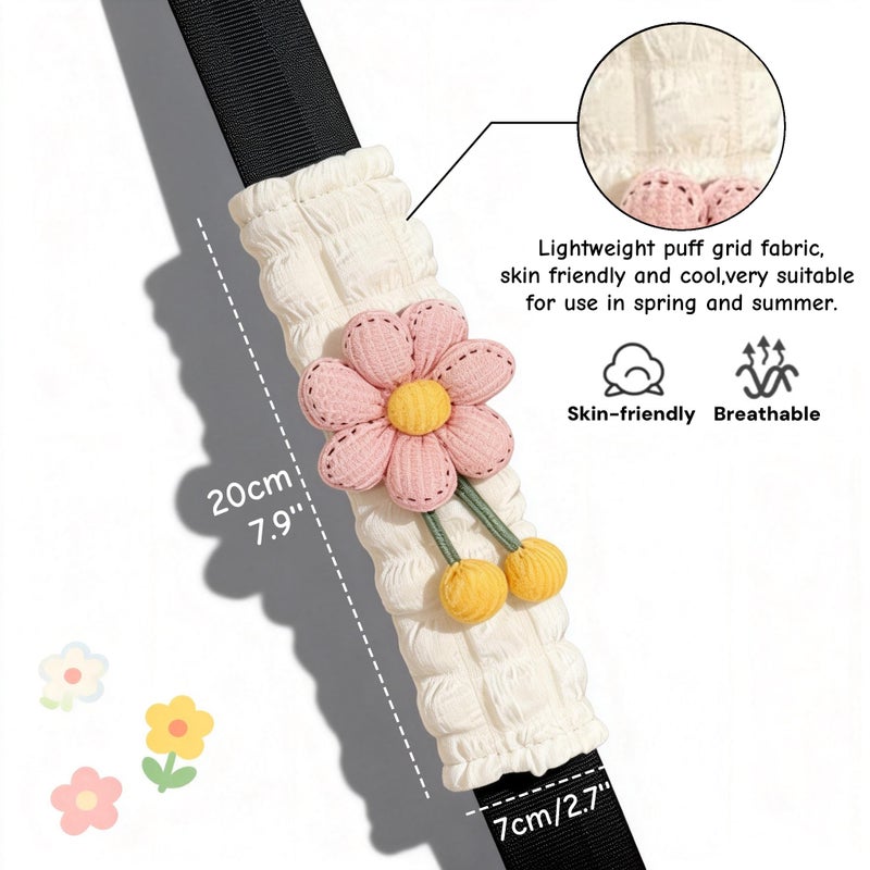 Zigihos Cute Flower Seat Belt Cover Pads, 2 Pcs & 4 Pcs Seatbelt Covers for Women Adults, Car Seat Strap Pads, Seatbelt Cushion (Pink,2) - Image 2