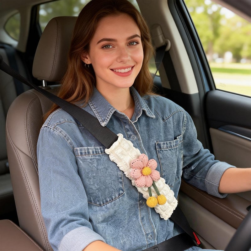 Zigihos Cute Flower Seat Belt Cover Pads, 2 Pcs & 4 Pcs Seatbelt Covers for Women Adults, Car Seat Strap Pads, Seatbelt Cushion (Pink,2) - Image 4