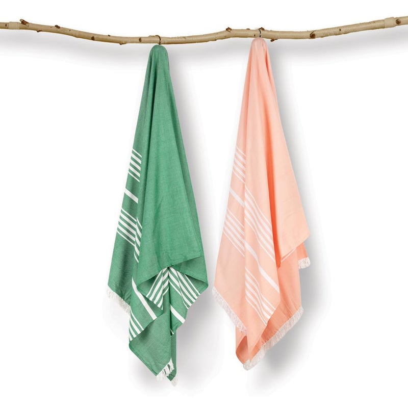 Mush 100% Bamboo Light Weight & Ultra-Compact Turkish Towel Super Soft, Absorbent, Quick Dry, Anti-Odor Bamboo 250 Tc Towel For Bath, Travel, Gym, Swim And Workout (2, Peach - Dark Green) - Image 1