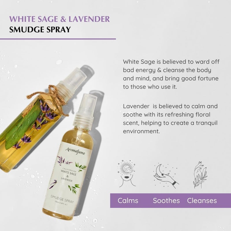 Aromafume White Sage & Lavender Smudge Spray by Aromafume | 100ml/3.3 oz | Sage Spray for Cleansing Negative Energy & Protection | Non-Toxic | Room Spray for Spiritual Cleansing, Smokeless Sage Smudging - Image 2