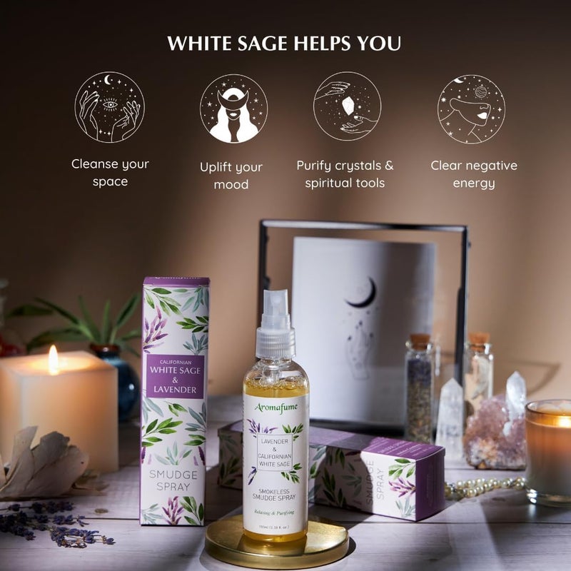 Aromafume White Sage & Lavender Smudge Spray by Aromafume | 100ml/3.3 oz | Sage Spray for Cleansing Negative Energy & Protection | Non-Toxic | Room Spray for Spiritual Cleansing, Smokeless Sage Smudging - Image 5