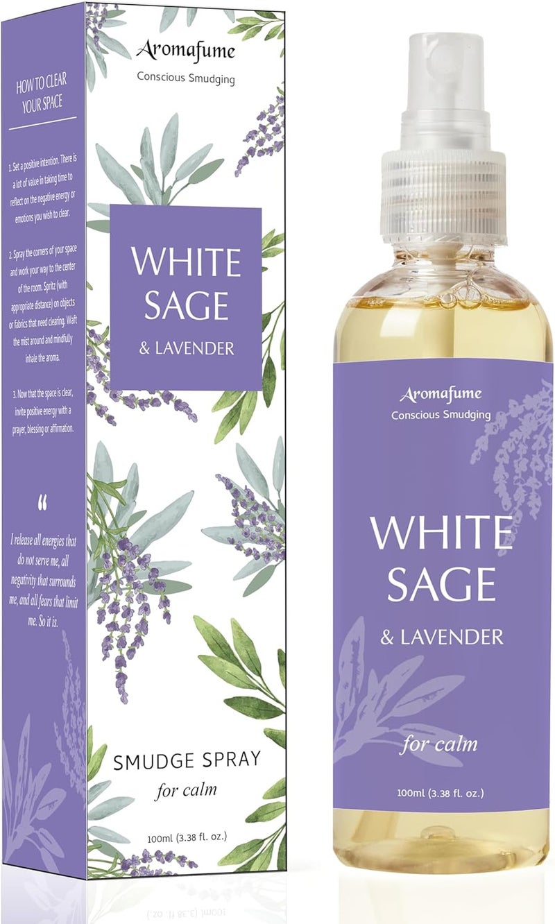 Aromafume White Sage & Lavender Smudge Spray by Aromafume | 100ml/3.3 oz | Sage Spray for Cleansing Negative Energy & Protection | Non-Toxic | Room Spray for Spiritual Cleansing, Smokeless Sage Smudging - Image 1