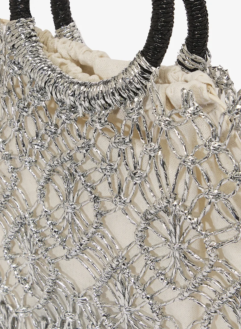 Khizana Silver Detailed Rattan Bag Ring Handle