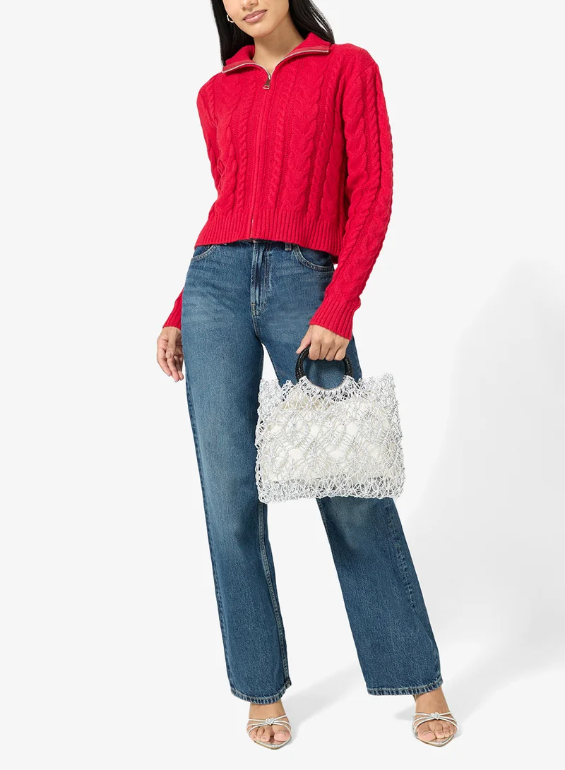 Khizana Silver Detailed Rattan Bag Ring Handle