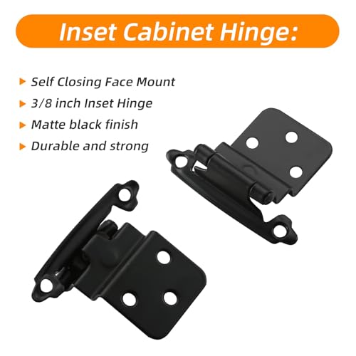HOME MASTER HARDWARE 50 Packs (25 Pairs) 3/8" Inset Matte Black Cabinet Hinges, Self Closing Cabinet Door Hinges with Door Bumper, Semi-Concealed Hinges for Kitchen/Furniture Cabinets & Doors - Image 2