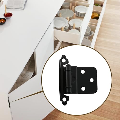 HOME MASTER HARDWARE 50 Packs (25 Pairs) 3/8" Inset Matte Black Cabinet Hinges, Self Closing Cabinet Door Hinges with Door Bumper, Semi-Concealed Hinges for Kitchen/Furniture Cabinets & Doors - Image 5