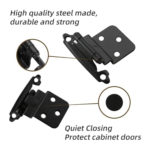 HOME MASTER HARDWARE 50 Packs (25 Pairs) 3/8" Inset Matte Black Cabinet Hinges, Self Closing Cabinet Door Hinges with Door Bumper, Semi-Concealed Hinges for Kitchen/Furniture Cabinets & Doors - Image 3