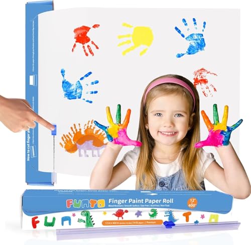 Funto Finger Paint Paper Roll 12x400 SizeFreeWhite Large Paint Sheet for Toddlers Art Pad for Kids Paper for Painting Easy to Cut - Image 1