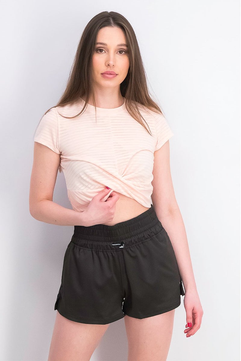 PUMA بلوزة نسائية ضيقة الأكمام قصيرة في الهواء الطلق، وردي غائم - Image 1