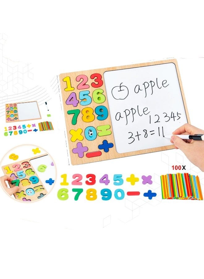 Toy Box Wooden Activity Board Educational Toys With Numbers & Symbols For Boys Girls 