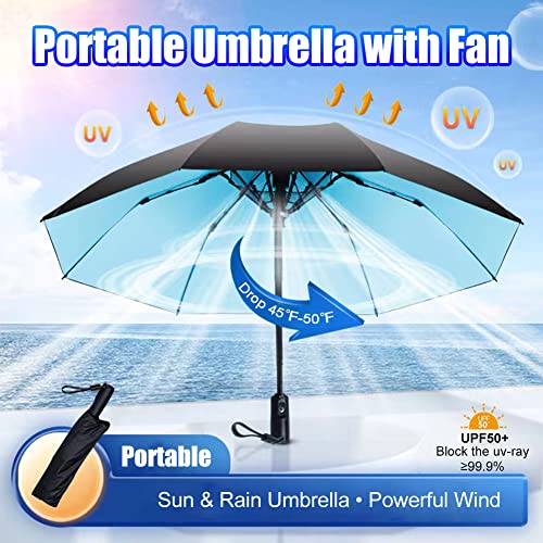 WOOLALA【Newly UV Portable Cooling UPF 50+ Foldable Umbrellas with Fan for Sun & Rain, USB Rechargeable for Games, Playgrond, Heatstroke, Hot Days - Image 2