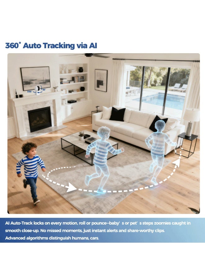 2K Indoor Surveillance Camera WiFi 5G/2.4G Home Surveillance Cameras 360° Pan & Tilt 2-Way Audio Night Vision Pet Dog Smart Camera Security Cameras White - Image 3