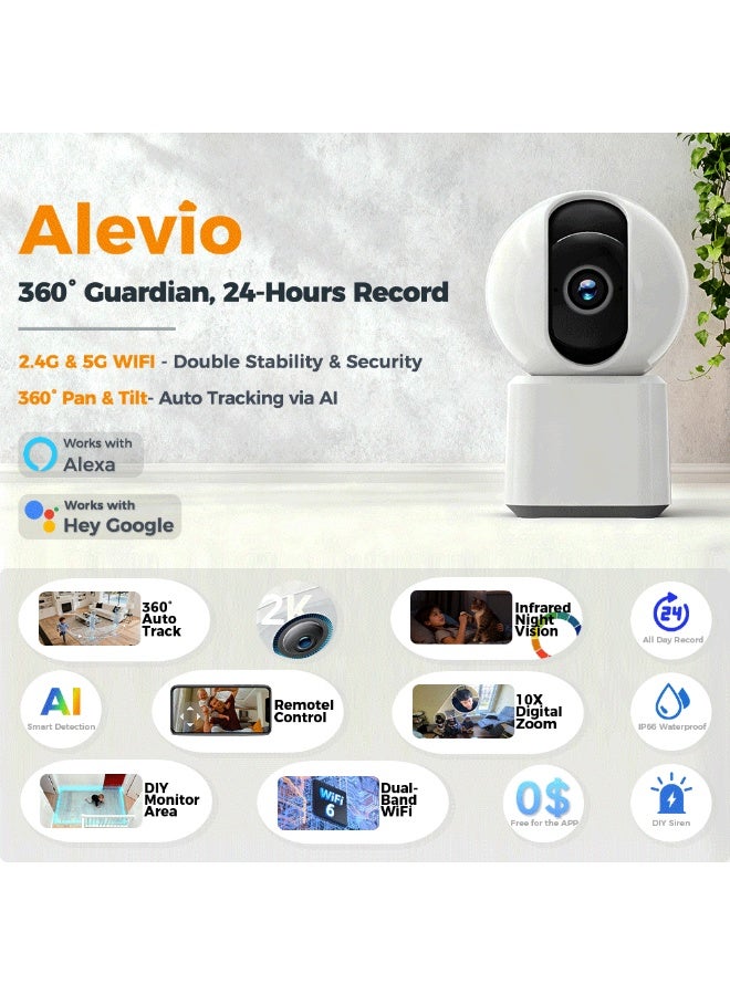 2K Indoor Surveillance Camera WiFi 5G/2.4G Home Surveillance Cameras 360° Pan & Tilt 2-Way Audio Night Vision Pet Dog Smart Camera Security Cameras White - Image 2