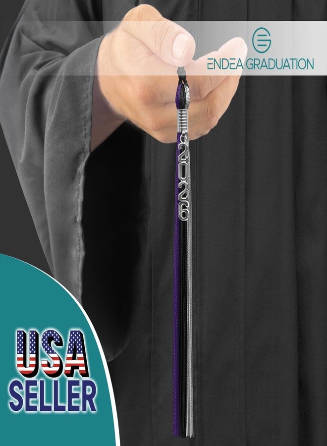 Endea Graduation Triple Color Tassel with Silver Stacked Date Drop (Black/Purple/Grey, 2026) - Image 2