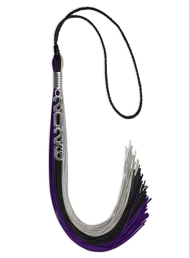 Endea Graduation Triple Color Tassel with Silver Stacked Date Drop (Black/Purple/Grey, 2026) - Image 1