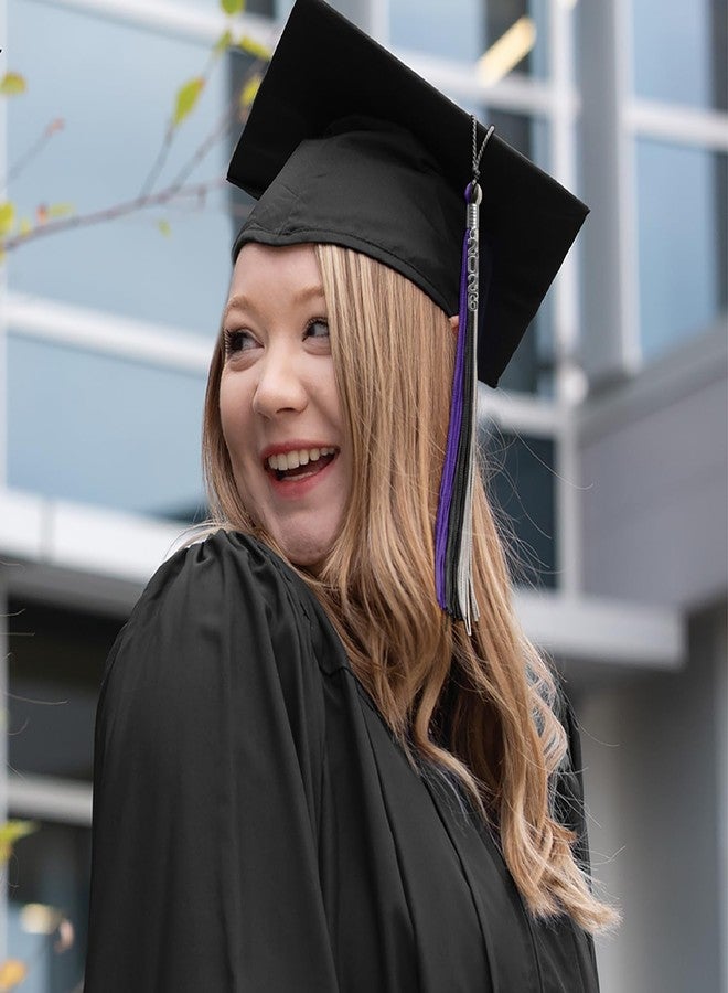 Endea Graduation Triple Color Tassel with Silver Stacked Date Drop (Black/Purple/Grey, 2026) - Image 5