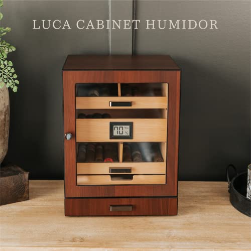 CASE ELEGANCE Luca Humidor Cabinet Stores 80-100, Cigar Humidor Box with Spanish Cedar, Glass Display, Easy Humidification System, Digital Hygrometer - Brown - Image 2