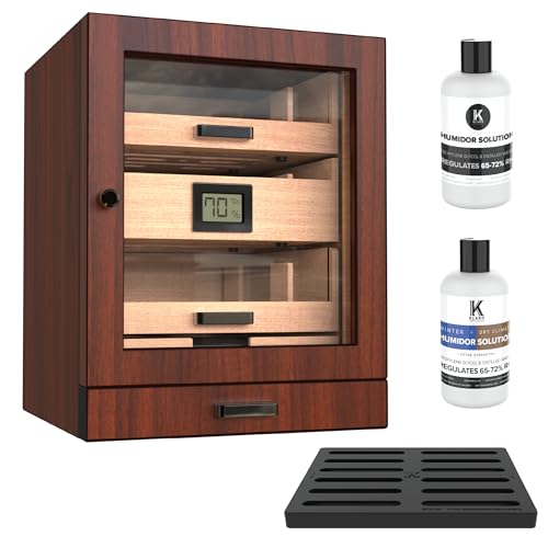 CASE ELEGANCE Luca Humidor Cabinet Stores 80-100, Cigar Humidor Box with Spanish Cedar, Glass Display, Easy Humidification System, Digital Hygrometer - Brown - Image 1