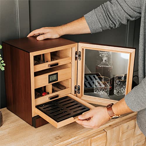 CASE ELEGANCE Luca Humidor Cabinet Stores 80-100, Cigar Humidor Box with Spanish Cedar, Glass Display, Easy Humidification System, Digital Hygrometer - Brown - Image 5