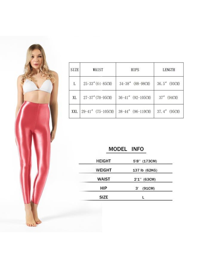 SOFSOT Plus Size High Waist Workout Leggings Shiny Pilates Pants Shimmer Yoga Tights for Women Peach Pink - Image 2