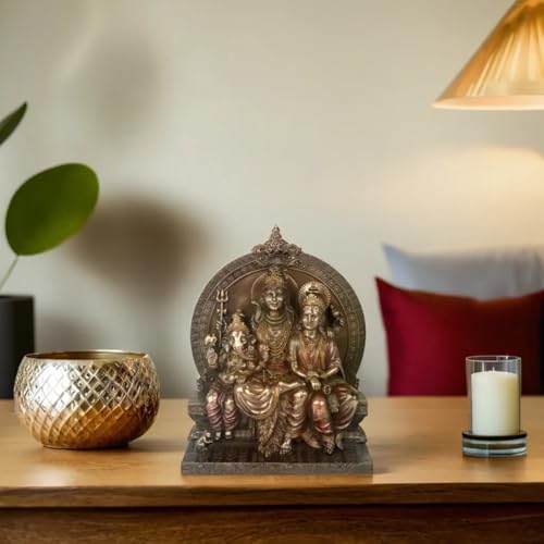 Kartique Resin Shiva Parivar Idol | Antique Bronze Finish with Colorful Accents | 8.2 Inch Height | Ideal for Home Decor, Temples, and Gifting - Image 5