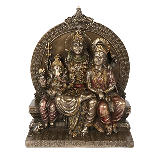 Kartique Resin Shiva Parivar Idol | Antique Bronze Finish with Colorful Accents | 8.2 Inch Height | Ideal for Home Decor, Temples, and Gifting - Image 1
