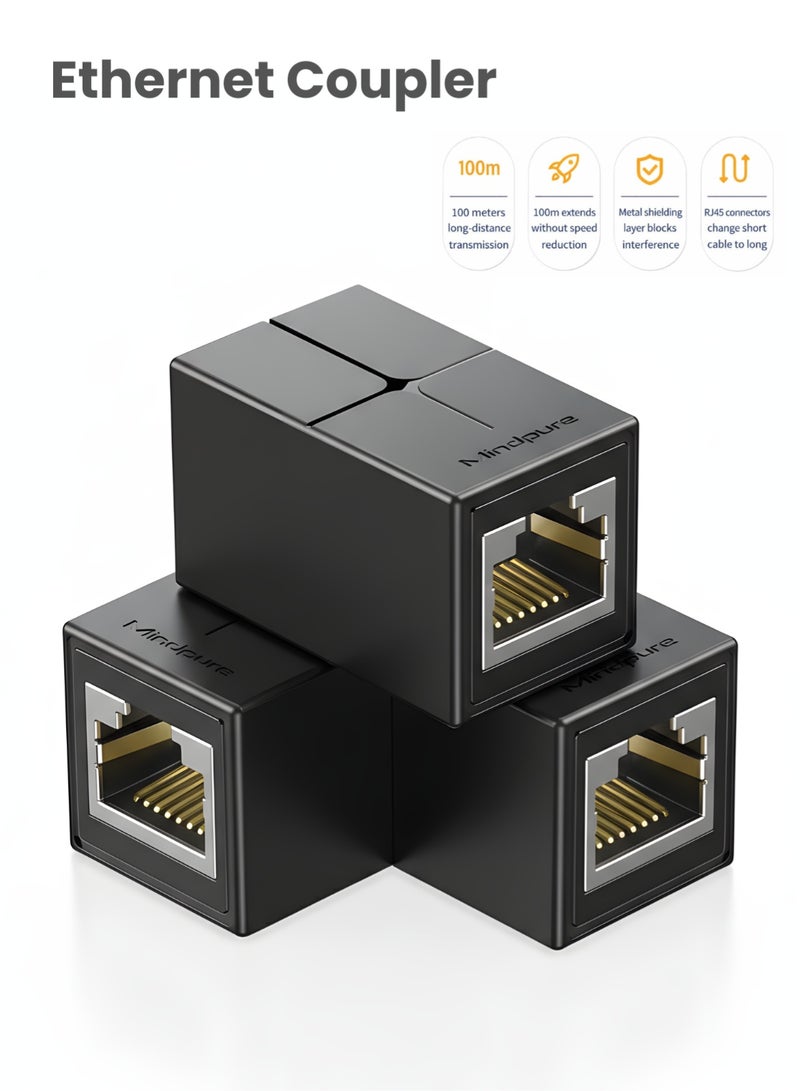 Mindpure 3 Pack Ethernet Coupler, Premium Gold Plated Ethernet Extender, RJ45 Coupler Female to Female, RJ45 Ethernet Cable Extender for Cat7, Cat6, Cat5e, Cat5 Network Cable, 3 Pieces - Image 1