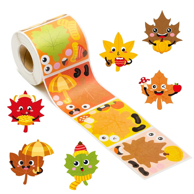 ANGOLIO 300Pcs Make Your Own Leaves Stickers Scene Roll Fall Maple Leaf Sticker Fall Stickers Bulk Make a Face Stickers Maple Leaves Stickers DIY Art Crafts for Kids Boys Girls Birthday Party Favor - Image 1