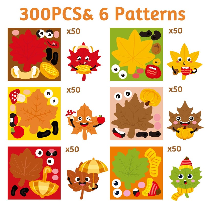 ANGOLIO 300Pcs Make Your Own Leaves Stickers Scene Roll Fall Maple Leaf Sticker Fall Stickers Bulk Make a Face Stickers Maple Leaves Stickers DIY Art Crafts for Kids Boys Girls Birthday Party Favor - Image 2
