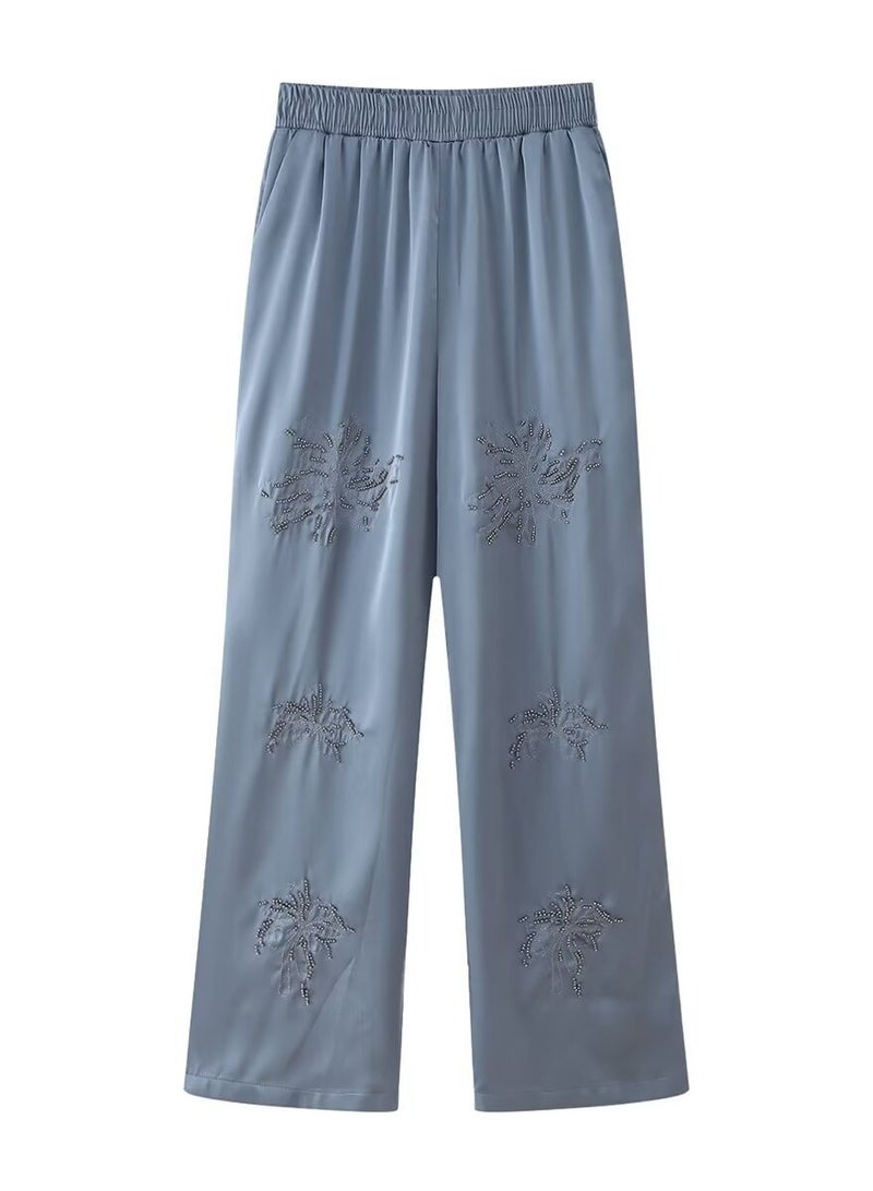 Shougu Casual Style Beaded Embroidered Shirt Straight Leg Pants Set  - Image 3