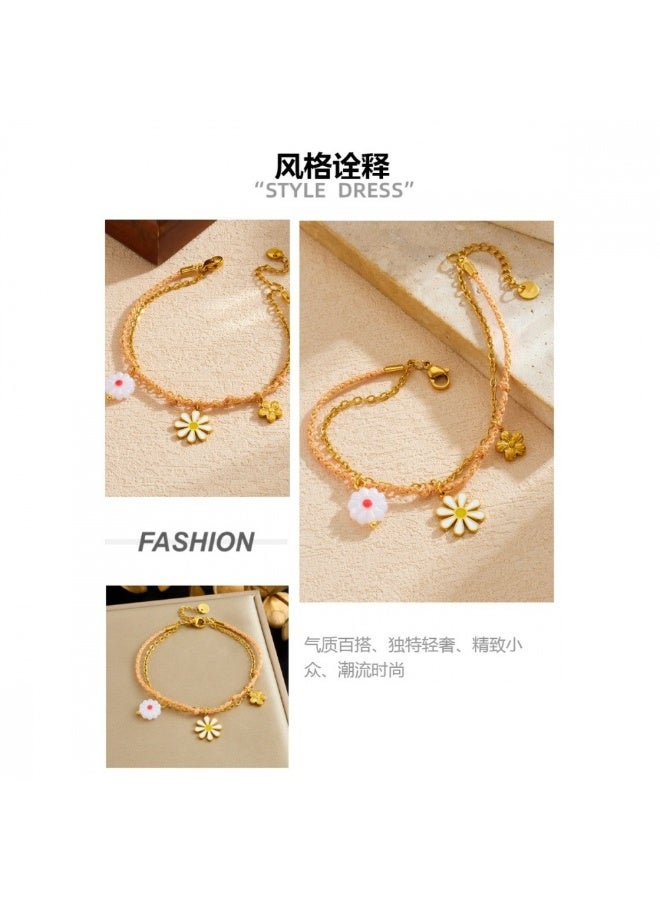 18K Gold-Plated Stainless Steel Bracelet with Handmade Braided Rope & Flower Pendant - Image 3