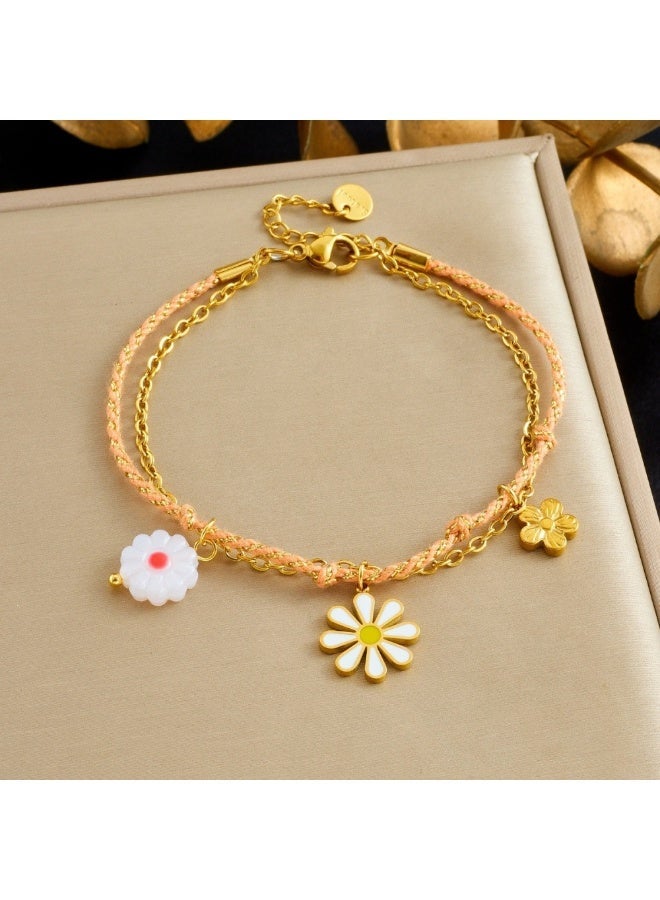 18K Gold-Plated Stainless Steel Bracelet with Handmade Braided Rope & Flower Pendant - Image 5