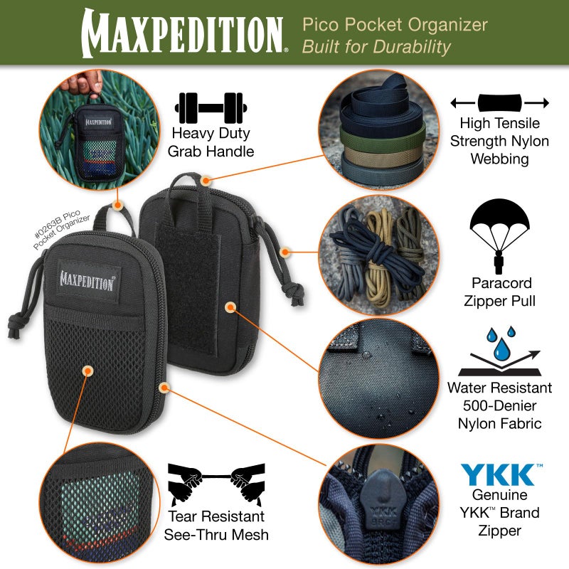 MAXPEDITION Pico Pocket Organizer, Ultra Compact EDC Gear Pouch, Tactical Utility Pouch for Everyday Carry, Tools, Gadgets, Outdoor First-Aid Kit, Survival (Black) - Image 3