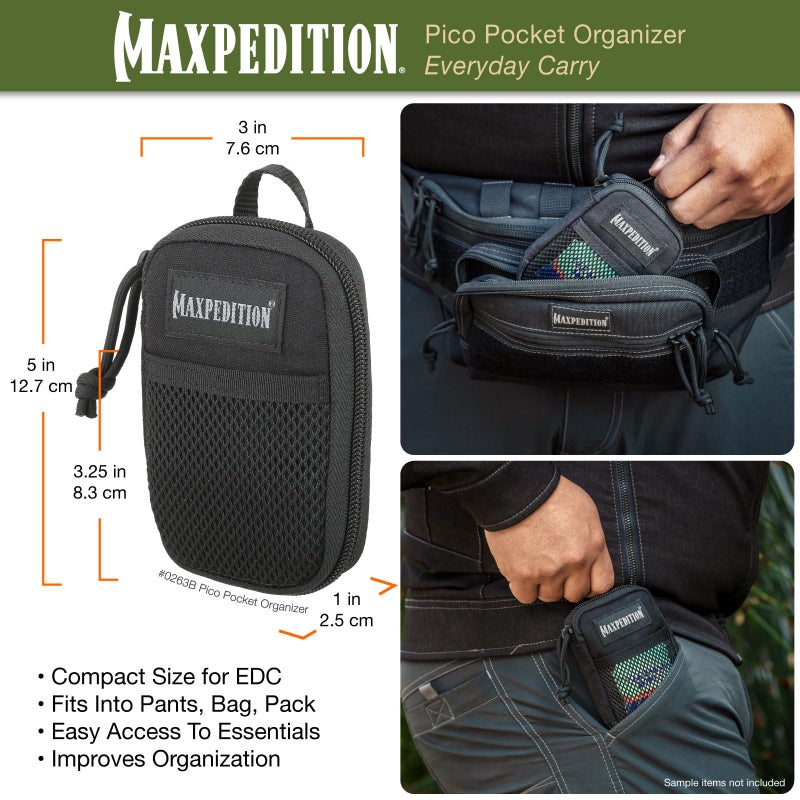 MAXPEDITION Pico Pocket Organizer, Ultra Compact EDC Gear Pouch, Tactical Utility Pouch for Everyday Carry, Tools, Gadgets, Outdoor First-Aid Kit, Survival (Black) - Image 2