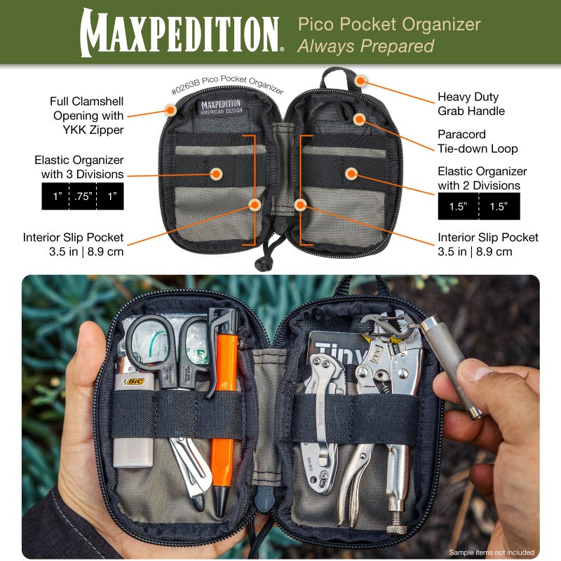 MAXPEDITION Pico Pocket Organizer, Ultra Compact EDC Gear Pouch, Tactical Utility Pouch for Everyday Carry, Tools, Gadgets, Outdoor First-Aid Kit, Survival (Black) - Image 4