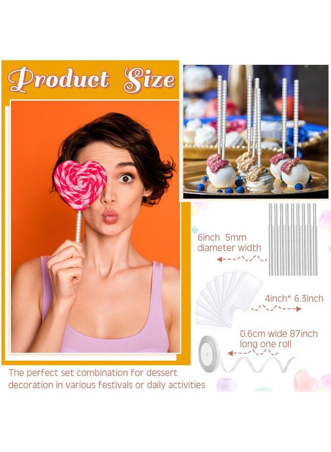 Jetec 32 Pack 6 Inch Bling Pop candy Sticks Set Acrylic Rhinestone Lollipop Sticks Cake Pop Sucker Sticks with 100 pieces Glass Bags and Silver Glitter Ribbons Tie for Cake Fruit Christmas Party Favor - Image 5